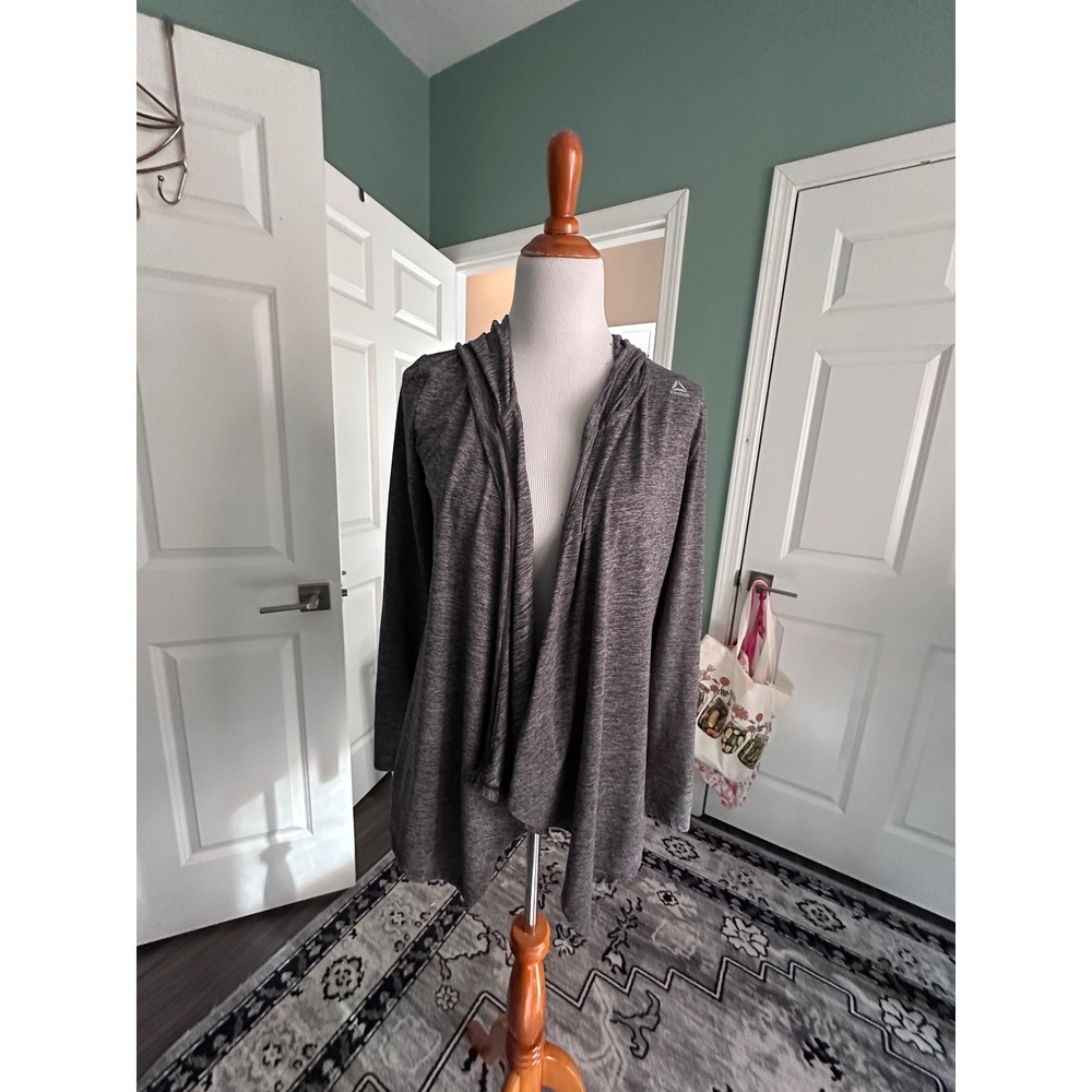 Reebok Womens Gray Space Dye Open Front Hooded Cardigan Size Medium Activewear - Picture 10 of 13